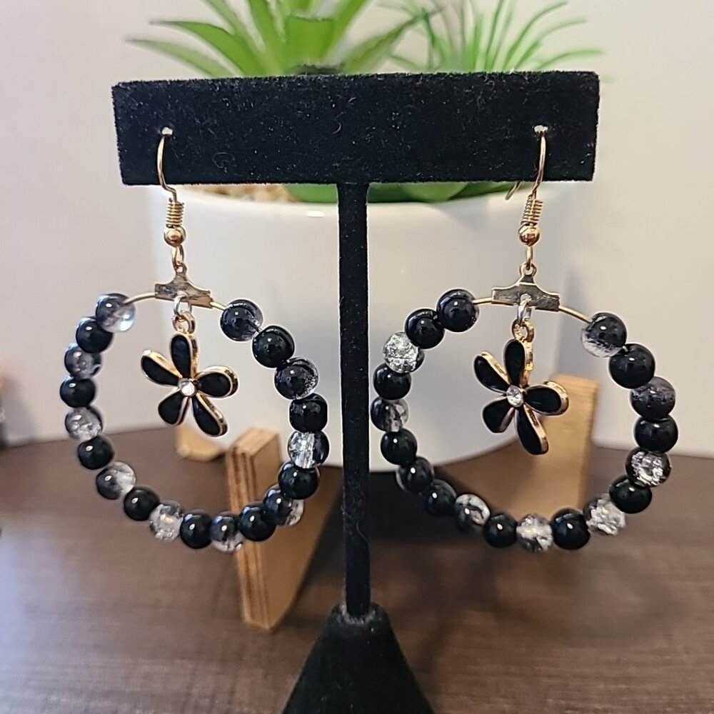 Handcrafted Black Beads w/Spacers Dangle Drop Earrings NEW Ladies Fashion Office